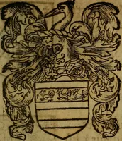 An illustration from Le jardin d'armoiries : contenant les armes de plusieurs nobles royaumes & maisons de Germanie Inferieure: oeuvre autant nouveau, que proufitable à tous amateurs du noble exercice d'armes. Den boomagert der wapenen, inhoudende wapenen van vele edele huysen van dese Nederlanden, en andere onliggende .. (1567)