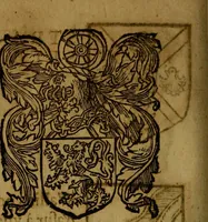 An illustration from Le jardin d'armoiries : contenant les armes de plusieurs nobles royaumes & maisons de Germanie Inferieure: oeuvre autant nouveau, que proufitable à tous amateurs du noble exercice d'armes. Den boomagert der wapenen, inhoudende wapenen van vele edele huysen van dese Nederlanden, en andere onliggende .. (1567)