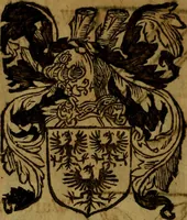 An illustration from Le jardin d'armoiries : contenant les armes de plusieurs nobles royaumes & maisons de Germanie Inferieure: oeuvre autant nouveau, que proufitable à tous amateurs du noble exercice d'armes. Den boomagert der wapenen, inhoudende wapenen van vele edele huysen van dese Nederlanden, en andere onliggende .. (1567)