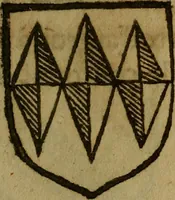 An illustration from Le jardin d'armoiries : contenant les armes de plusieurs nobles royaumes & maisons de Germanie Inferieure: oeuvre autant nouveau, que proufitable à tous amateurs du noble exercice d'armes. Den boomagert der wapenen, inhoudende wapenen van vele edele huysen van dese Nederlanden, en andere onliggende .. (1567)