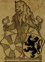 An illustration from Le jardin d'armoiries : contenant les armes de plusieurs nobles royaumes & maisons de Germanie Inferieure: oeuvre autant nouveau, que proufitable à tous amateurs du noble exercice d'armes. Den boomagert der wapenen, inhoudende wapenen van vele edele huysen van dese Nederlanden, en andere onliggende .. (1567)