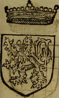 An illustration from Le jardin d'armoiries : contenant les armes de plusieurs nobles royaumes & maisons de Germanie Inferieure: oeuvre autant nouveau, que proufitable à tous amateurs du noble exercice d'armes. Den boomagert der wapenen, inhoudende wapenen van vele edele huysen van dese Nederlanden, en andere onliggende .. (1567)
