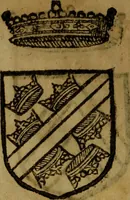 An illustration from Le jardin d'armoiries : contenant les armes de plusieurs nobles royaumes & maisons de Germanie Inferieure: oeuvre autant nouveau, que proufitable à tous amateurs du noble exercice d'armes. Den boomagert der wapenen, inhoudende wapenen van vele edele huysen van dese Nederlanden, en andere onliggende .. (1567)