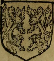 An illustration from Le jardin d'armoiries : contenant les armes de plusieurs nobles royaumes & maisons de Germanie Inferieure: oeuvre autant nouveau, que proufitable à tous amateurs du noble exercice d'armes. Den boomagert der wapenen, inhoudende wapenen van vele edele huysen van dese Nederlanden, en andere onliggende .. (1567)