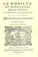 Picture 1 of 7 from Le nobilta, et eccellenze delle donne, et i diffetti, e mancamenti de gli hvomini : discorso (1600), leaf 7