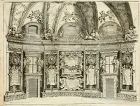 An illustration from Le pompe funebri celebrate da' Signori Accademici Infecondi di Roma per la morte dell'illustrissima Signora Elena Lucrezia Cornara Piscopia accademica, detta l'Inalterabile (1686)