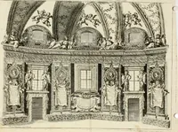 An illustration from Le pompe funebri celebrate da' Signori Accademici Infecondi di Roma per la morte dell'illustrissima Signora Elena Lucrezia Cornara Piscopia accademica, detta l'Inalterabile (1686)