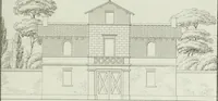 An illustration from Le propriétaire architecte : contenant des modèles de maisons de ville et de campagne, de fermes, orangeries, portes, puits, fontaines, etc. : ainsi qu'un traité d'architecture et de construction renferment le résumé desnouvelles découvertes relatives aux constructions : ouvrage utile aux architects, aux ingénieurs, aux entrepreneurs et principalement aux personnes qui veulent diriger elles-mêmes leurs ouvriers (1827)