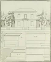 An illustration from Le propriétaire architecte : contenant des modèles de maisons de ville et de campagne, de fermes, orangeries, portes, puits, fontaines, etc. : ainsi qu'un traité d'architecture et de construction renferment le résumé desnouvelles découvertes relatives aux constructions : ouvrage utile aux architects, aux ingénieurs, aux entrepreneurs et principalement aux personnes qui veulent diriger elles-mêmes leurs ouvriers (1827)