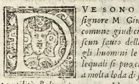 An illustration from Le prose di M. Pietro Bembo : nelle qvali si ragiona della volgar lingua : scritte al Cardinal de' Medici, che poi fu creato a Sommo Pontefice, & detto papa Clemente VII : divise in tre libri, e di nvovo aggionte le postille nel margine, e reuiste con somma diligenza da M. Lodouico Dolce (1561)