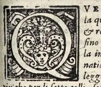 An illustration from Le prose di M. Pietro Bembo : nelle qvali si ragiona della volgar lingua : scritte al Cardinal de' Medici, che poi fu creato a Sommo Pontefice, & detto papa Clemente VII : divise in tre libri, e di nvovo aggionte le postille nel margine, e reuiste con somma diligenza da M. Lodouico Dolce (1561)