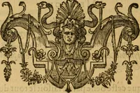 An illustration from Le romant des chevaliers de la gloire, : contenant plvsievrs ... aduentures des princes ... qui parurent aux courses faictes à la Place royale pour la feste des alliances de France & d'Espagne. Avec la description de levrs entrees, equipages, habits, machines, deuises, armes & blasons de leurs maisons. (1612)