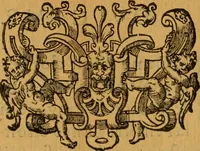 An illustration from Le romant des chevaliers de la gloire, : contenant plvsievrs ... aduentures des princes ... qui parurent aux courses faictes à la Place royale pour la feste des alliances de France & d'Espagne. Avec la description de levrs entrees, equipages, habits, machines, deuises, armes & blasons de leurs maisons. (1612)