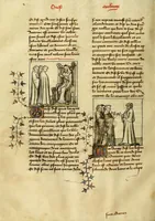 An illustration from Dits des philosophes. Le mireon aux pecheurs. Le livre Griseledis. Le mireon des pecheurs
