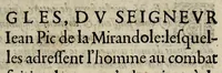 An illustration from Les dovze reigles dv Seignevr Iean Pic de la Mirandole: lesquelles adressent l'homme au combat spirituel, pour s'acheminer à la vertu, & resister aux tentations du monde. Traduites de latin en francois, (1565)