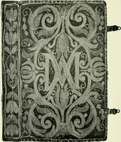An illustration from Les femmes bibliophiles; catalogue of a collection of books bound by famous binders for royal and distinguished ladies from Marguerite de Valois to the Empress Eugénie (1919)