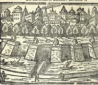 An illustration from Les merueilles de la ville de Rome : ou est traitè des eglises, stations & reliques des corps saints qui y sont : auec la guide qui enseigne aux estrangers à aysement trouuer les choses plus remarquables de Rome : ensemble les noms des papes, empereurs, & autres princes chrestiens (1690)
