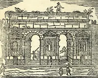 An illustration from Les merueilles de la ville de Rome : ou est traitè des eglises, stations & reliques des corps saints qui y sont : auec la guide qui enseigne aux estrangers à aysement trouuer les choses plus remarquables de Rome : ensemble les noms des papes, empereurs, & autres princes chrestiens (1690)