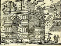 An illustration from Les merueilles de la ville de Rome : ou est traitè des eglises, stations & reliques des corps saints qui y sont : auec la guide qui enseigne aux estrangers à aysement trouuer les choses plus remarquables de Rome : ensemble les noms des papes, empereurs, & autres princes chrestiens (1690)