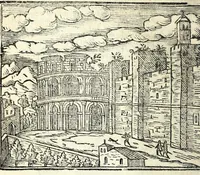 An illustration from Les merueilles de la ville de Rome : ou est traitè des eglises, stations & reliques des corps saints qui y sont : auec la guide qui enseigne aux estrangers à aysement trouuer les choses plus remarquables de Rome : ensemble les noms des papes, empereurs, & autres princes chrestiens (1690)