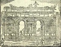 An illustration from Les merueilles de la ville de Rome : ou est traitè des eglises, stations & reliques des corps saints qui y sont : auec la guide qui enseigne aux estrangers à aysement trouuer les choses plus remarquables de Rome : ensemble les noms des papes, empereurs, & autres princes chrestiens (1690)