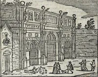 Picture 26 of 33 from Les merveilles de la ville de Rome : ou est traictè des eglises, stations, & reliques des corps saincts, qui y sont. Auec la guide, qui enseigne aux estrangers à aysèment trouuer les choses plus remarquables de Rome. Auec les noms des papes, & empereurs, & autres princes chrestiens. Nouellement corrige, & amplifiè: auec vne addition de tout ce qui s'est fait par le pape Clement huictiesme d'heureuse memoire. Et de la restauration des eglises et chapelles, faictes per N.S. pere le pape Paul cinquiesme. Auec les noms des peintres, & autres choses notables. Auec le sept meruilles du monde, & autres choses notables. Et nouellement orne de plusieurs tres belles figures (1646), leaf 182