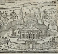Picture 30 of 33 from Les merveilles de la ville de Rome : ou est traictè des eglises, stations, & reliques des corps saincts, qui y sont. Auec la guide, qui enseigne aux estrangers à aysèment trouuer les choses plus remarquables de Rome. Auec les noms des papes, & empereurs, & autres princes chrestiens. Nouellement corrige, & amplifiè: auec vne addition de tout ce qui s'est fait par le pape Clement huictiesme d'heureuse memoire. Et de la restauration des eglises et chapelles, faictes per N.S. pere le pape Paul cinquiesme. Auec les noms des peintres, & autres choses notables. Auec le sept meruilles du monde, & autres choses notables. Et nouellement orne de plusieurs tres belles figures (1646), leaf 197