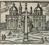 Picture 4 of 33 from Les merveilles de la ville de Rome : ou est traictè des eglises, stations, & reliques des corps saincts, qui y sont. Auec la guide, qui enseigne aux estrangers à aysèment trouuer les choses plus remarquables de Rome. Auec les noms des papes, & empereurs, & autres princes chrestiens. Nouellement corrige, & amplifiè: auec vne addition de tout ce qui s'est fait par le pape Clement huictiesme d'heureuse memoire. Et de la restauration des eglises et chapelles, faictes per N.S. pere le pape Paul cinquiesme. Auec les noms des peintres, & autres choses notables. Auec le sept meruilles du monde, & autres choses notables. Et nouellement orne de plusieurs tres belles figures (1646), leaf 34