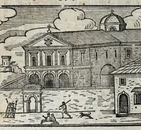 Picture 5 of 33 from Les merveilles de la ville de Rome : ou est traictè des eglises, stations, & reliques des corps saincts, qui y sont. Auec la guide, qui enseigne aux estrangers à aysèment trouuer les choses plus remarquables de Rome. Auec les noms des papes, & empereurs, & autres princes chrestiens. Nouellement corrige, & amplifiè: auec vne addition de tout ce qui s'est fait par le pape Clement huictiesme d'heureuse memoire. Et de la restauration des eglises et chapelles, faictes per N.S. pere le pape Paul cinquiesme. Auec les noms des peintres, & autres choses notables. Auec le sept meruilles du monde, & autres choses notables. Et nouellement orne de plusieurs tres belles figures (1646), leaf 38