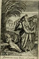 An illustration from Les pieux sentimens d'une ame chrestienne : exposez sous des emblesmes familiers, tirez de l'Ecriture Sainte : divisez en trois parties : la premiere traite des larmes & soûpirs de la penitence, la seconde, des desirs de l'ame juste, la troisième, des soûpirs d'une ame convertie en Dieu : traduction nouvelle, avec des figures (1692)