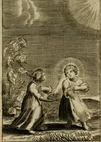 An illustration from Les pieux sentimens d'une ame chrestienne : exposez sous des emblesmes familiers, tirez de l'Ecriture Sainte : divisez en trois parties : la premiere traite des larmes & soûpirs de la penitence, la seconde, des desirs de l'ame juste, la troisième, des soûpirs d'une ame convertie en Dieu : traduction nouvelle, avec des figures (1692)