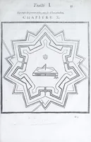 Picture 16 of 45 from Les practiques du sieur Fabre, sur lordre et reigle de fortifier, garder, attaquer, et defendre les places : auec vn facile moyen pour leuer touttes sortes de plans, tant des places et des bastimens, que de la campaigne pour les cartes (1629), leaf 59