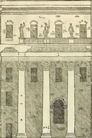 An illustration from Les quatre liures de l'architecture d'André Palladio : mis en françois : dans lesquels, après vn petit traitté des cinq ordres, auec quelques-vnes des plus necessaires obseruations pour bien bastir, il parle de la construction des maisons particulieres, des grands chemins, des ponts, des places publiques, des xystes, des basiliques, & des temples (1650)