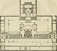 Picture 100 of 285 from Les quatre liures de l'architecture d'André Palladio : mis en françois : dans lesquels, après vn petit traitté des cinq ordres, auec quelques-vnes des plus necessaires obseruations pour bien bastir, il parle de la construction des maisons particulieres, des grands chemins, des ponts, des places publiques, des xystes, des basiliques, & des temples (1650), leaf 123
