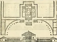 Picture 101 of 285 from Les quatre liures de l'architecture d'André Palladio : mis en françois : dans lesquels, après vn petit traitté des cinq ordres, auec quelques-vnes des plus necessaires obseruations pour bien bastir, il parle de la construction des maisons particulieres, des grands chemins, des ponts, des places publiques, des xystes, des basiliques, & des temples (1650), leaf 124