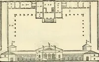 Picture 113 of 285 from Les quatre liures de l'architecture d'André Palladio : mis en françois : dans lesquels, après vn petit traitté des cinq ordres, auec quelques-vnes des plus necessaires obseruations pour bien bastir, il parle de la construction des maisons particulieres, des grands chemins, des ponts, des places publiques, des xystes, des basiliques, & des temples (1650), leaf 132