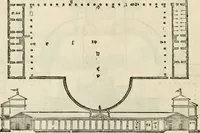An illustration from Les quatre liures de l'architecture d'André Palladio : mis en françois : dans lesquels, après vn petit traitté des cinq ordres, auec quelques-vnes des plus necessaires obseruations pour bien bastir, il parle de la construction des maisons particulieres, des grands chemins, des ponts, des places publiques, des xystes, des basiliques, & des temples (1650)
