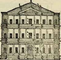An illustration from Les quatre liures de l'architecture d'André Palladio : mis en françois : dans lesquels, après vn petit traitté des cinq ordres, auec quelques-vnes des plus necessaires obseruations pour bien bastir, il parle de la construction des maisons particulieres, des grands chemins, des ponts, des places publiques, des xystes, des basiliques, & des temples (1650)