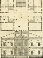 An illustration from Les quatre liures de l'architecture d'André Palladio : mis en françois : dans lesquels, après vn petit traitté des cinq ordres, auec quelques-vnes des plus necessaires obseruations pour bien bastir, il parle de la construction des maisons particulieres, des grands chemins, des ponts, des places publiques, des xystes, des basiliques, & des temples (1650)