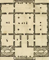 Picture 138 of 285 from Les quatre liures de l'architecture d'André Palladio : mis en françois : dans lesquels, après vn petit traitté des cinq ordres, auec quelques-vnes des plus necessaires obseruations pour bien bastir, il parle de la construction des maisons particulieres, des grands chemins, des ponts, des places publiques, des xystes, des basiliques, & des temples (1650), leaf 153