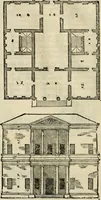 An illustration from Les quatre liures de l'architecture d'André Palladio : mis en françois : dans lesquels, après vn petit traitté des cinq ordres, auec quelques-vnes des plus necessaires obseruations pour bien bastir, il parle de la construction des maisons particulieres, des grands chemins, des ponts, des places publiques, des xystes, des basiliques, & des temples (1650)