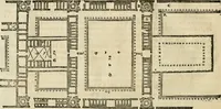 An illustration from Les quatre liures de l'architecture d'André Palladio : mis en françois : dans lesquels, après vn petit traitté des cinq ordres, auec quelques-vnes des plus necessaires obseruations pour bien bastir, il parle de la construction des maisons particulieres, des grands chemins, des ponts, des places publiques, des xystes, des basiliques, & des temples (1650)