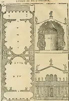 Picture 197 of 285 from Les quatre liures de l'architecture d'André Palladio : mis en françois : dans lesquels, après vn petit traitté des cinq ordres, auec quelques-vnes des plus necessaires obseruations pour bien bastir, il parle de la construction des maisons particulieres, des grands chemins, des ponts, des places publiques, des xystes, des basiliques, & des temples (1650), leaf 235