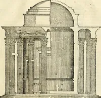 Picture 212 of 285 from Les quatre liures de l'architecture d'André Palladio : mis en françois : dans lesquels, après vn petit traitté des cinq ordres, auec quelques-vnes des plus necessaires obseruations pour bien bastir, il parle de la construction des maisons particulieres, des grands chemins, des ponts, des places publiques, des xystes, des basiliques, & des temples (1650), leaf 252