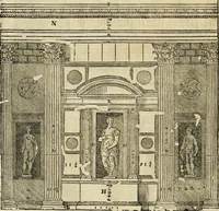 An illustration from Les quatre liures de l'architecture d'André Palladio : mis en françois : dans lesquels, après vn petit traitté des cinq ordres, auec quelques-vnes des plus necessaires obseruations pour bien bastir, il parle de la construction des maisons particulieres, des grands chemins, des ponts, des places publiques, des xystes, des basiliques, & des temples (1650)