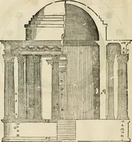 Picture 246 of 285 from Les quatre liures de l'architecture d'André Palladio : mis en françois : dans lesquels, après vn petit traitté des cinq ordres, auec quelques-vnes des plus necessaires obseruations pour bien bastir, il parle de la construction des maisons particulieres, des grands chemins, des ponts, des places publiques, des xystes, des basiliques, & des temples (1650), leaf 293