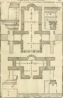An illustration from Les quatre liures de l'architecture d'André Palladio : mis en françois : dans lesquels, après vn petit traitté des cinq ordres, auec quelques-vnes des plus necessaires obseruations pour bien bastir, il parle de la construction des maisons particulieres, des grands chemins, des ponts, des places publiques, des xystes, des basiliques, & des temples (1650)