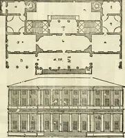 An illustration from Les quatre liures de l'architecture d'André Palladio : mis en françois : dans lesquels, après vn petit traitté des cinq ordres, auec quelques-vnes des plus necessaires obseruations pour bien bastir, il parle de la construction des maisons particulieres, des grands chemins, des ponts, des places publiques, des xystes, des basiliques, & des temples (1650)