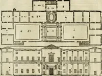 An illustration from Les quatre liures de l'architecture d'André Palladio : mis en françois : dans lesquels, après vn petit traitté des cinq ordres, auec quelques-vnes des plus necessaires obseruations pour bien bastir, il parle de la construction des maisons particulieres, des grands chemins, des ponts, des places publiques, des xystes, des basiliques, & des temples (1650)