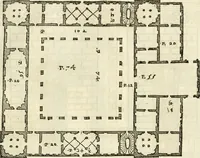 Picture 72 of 285 from Les quatre liures de l'architecture d'André Palladio : mis en françois : dans lesquels, après vn petit traitté des cinq ordres, auec quelques-vnes des plus necessaires obseruations pour bien bastir, il parle de la construction des maisons particulieres, des grands chemins, des ponts, des places publiques, des xystes, des basiliques, & des temples (1650), leaf 88